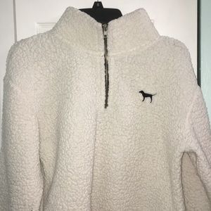 PINK white sherpa quarter zip jacket